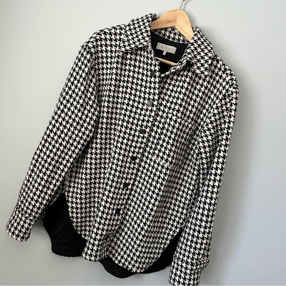Wayf Black & White Houndstooth Jacquard Snap Up Oversized Shirt Jacket Size S - Picture 7 of 16